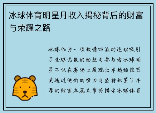 冰球体育明星月收入揭秘背后的财富与荣耀之路